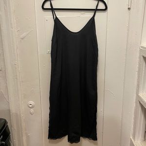 black silk dress with lace fringe